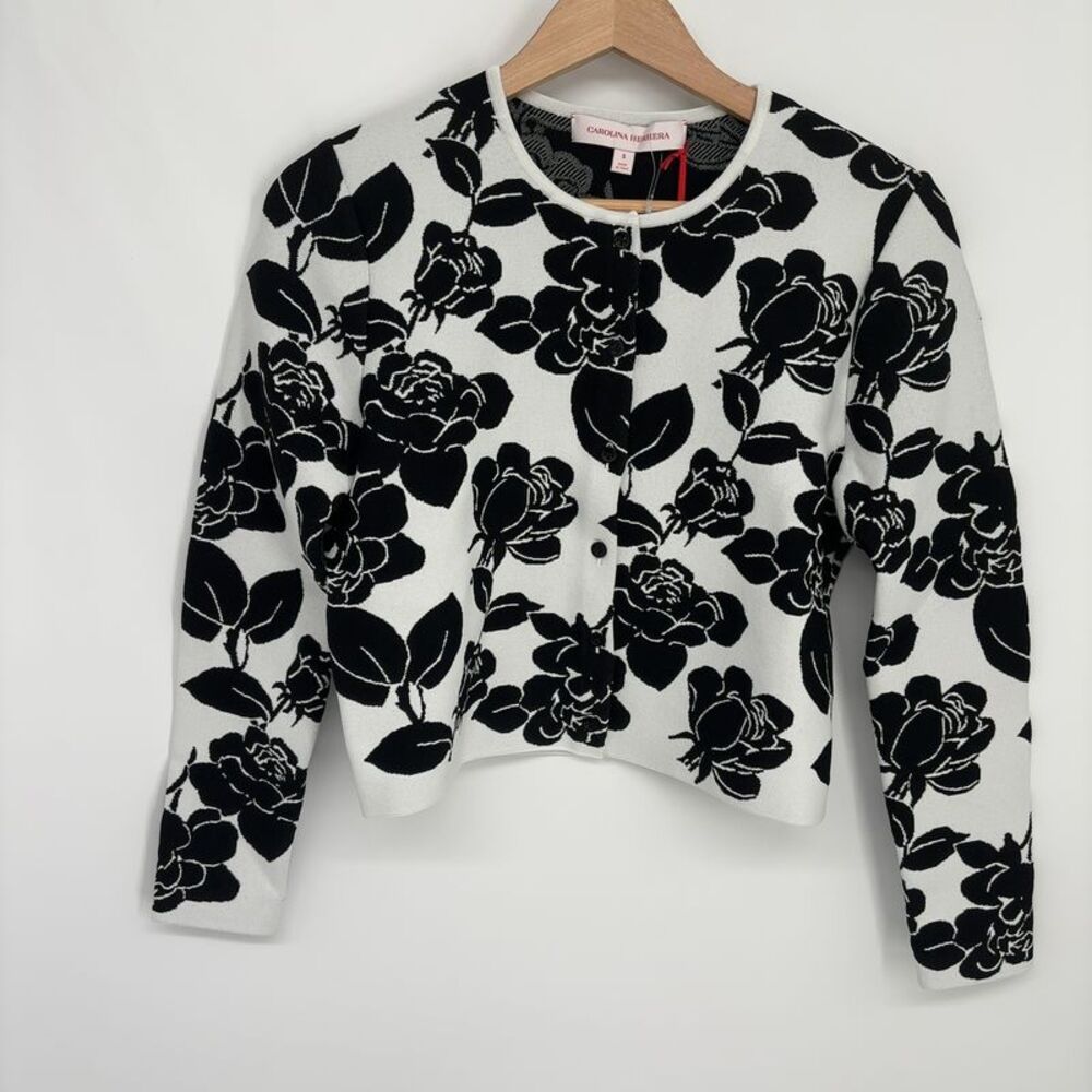 Carolina Herrera Cropped Cardigan Multicolored Floral Printed